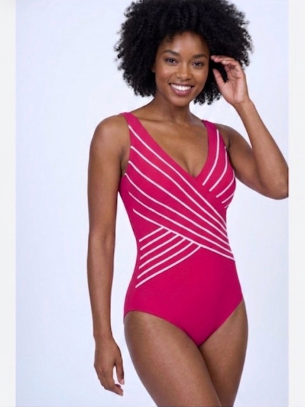 Gottex Fuchsia One-Piece Swimsuit with White Stripe Accents